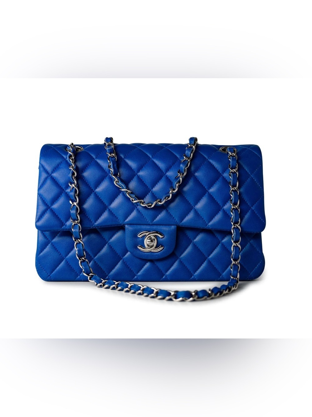 CHANEL Quilted Double Flap Shoulder Bag in Royal Blue with Silver Hardware